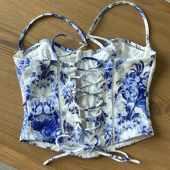 NWOT White Fox Needed You Bustier White Blue Floral Corset Size Small - Picture 9 of 9